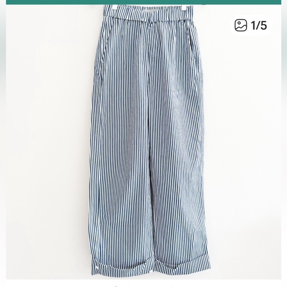 Everlane The Easy BlueStriped Pants $100 2 cotton elastic waist Casual winter